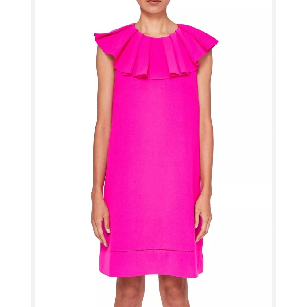 Ted Baker London Women's Pink Ruffle Neck Sleeveless Shift Dress‎ Size 1